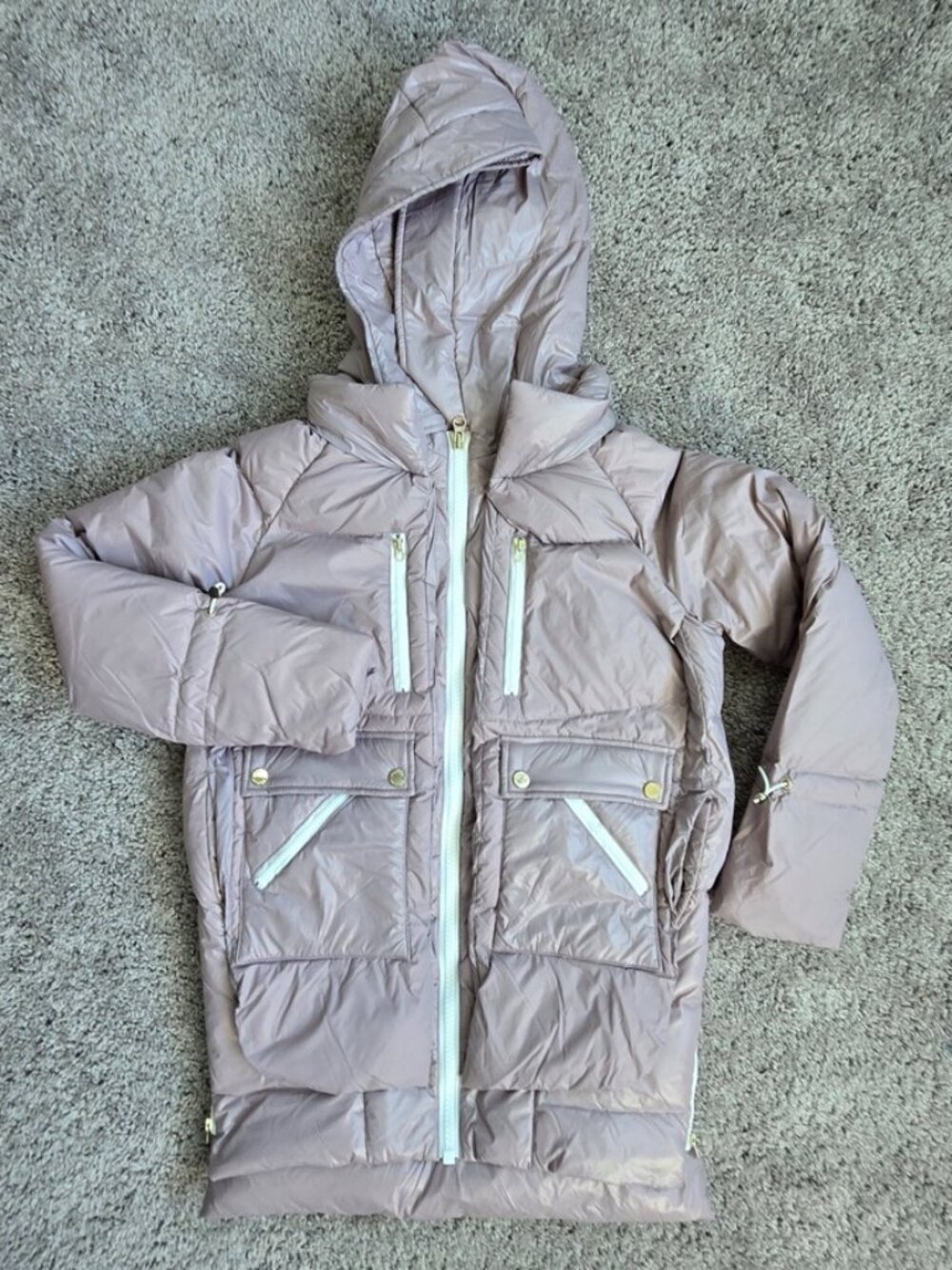 OROLAY Womens Fleece Thickened Puffer Down Jacket Mauve Lavender XXS